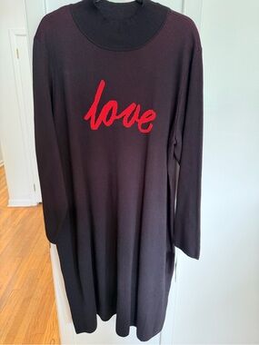 NWT Signature by Robbie Bee Love Sweater Dress 3X | Black Red Knit Midi Dress